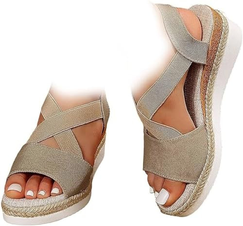 zzqclp Sandali con zeppa da donna, sandali estivi con suola in corda di canapa con bocca di pesce, comodi sandali casual con supporto per arco ortopedico