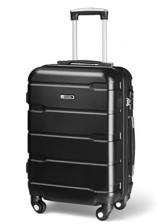 ALEOS. Handgepäckskoffer M 40x25x55cm Reisekoffer, Hartschalenkoffer, Schwarz, leicht, Hartschale, robust, Trolley, Handgepäck, 100% ABS+PC, TSA Schloss, leichtgängige 4 Rollen