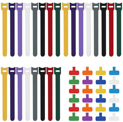 48 Pcs Reusable Cable Ties Multicolor Cable Labels Sets 24 Pcs Fastening Cable Ties Adjustable and 24 Pcs Write-On Label Home Office Cable Wrap and Management Supplies