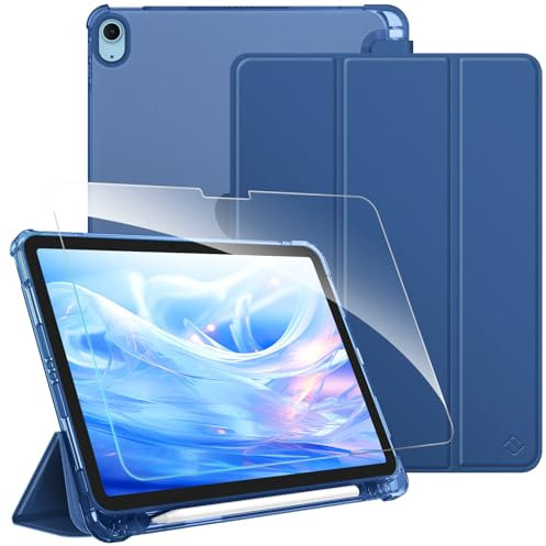 Fintie Funda y Protector de Pantalla para iPad Air 11 Pulgadas 2025(M3) / 2024(M2), iPad Air 5ª Gen(2022)/4ª Gen(2020) 10.9 con lápiz, Translúcida Carcasa de Suave TPU - Azul Marino