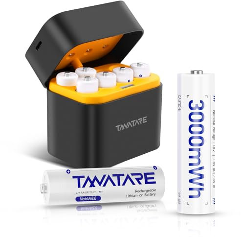 Tanatare Wiederaufladbare Lithium Akkus AA mit Schnellladegerät,8 Stück 1,5V 3000mWh hohe Kapazität Lang anhaltende Leistung Batterien mit Integrierter Charing Aufbewahrungsbox