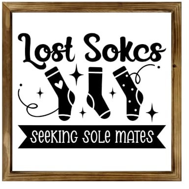 Lost Socks-Schild, rustikales Bauernhaus-Dekor, Heimschild, Wanddekoration, Wohnzimmer, moderne Bauernhaus-Wanddekoration, Wäscheschild und Waschküchen-Dekoration mit Massivholzrahmen