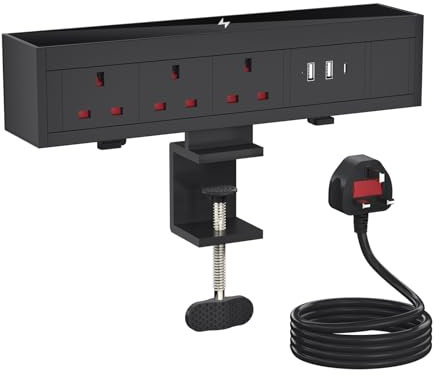 Hanstore Desk Power Socket with 20W Wireless Charging, Recessed Power Strip with 1 USB-C PD20W, 2 USB, 3 UK Plug for Home Office Desktop, 0.7m Cable