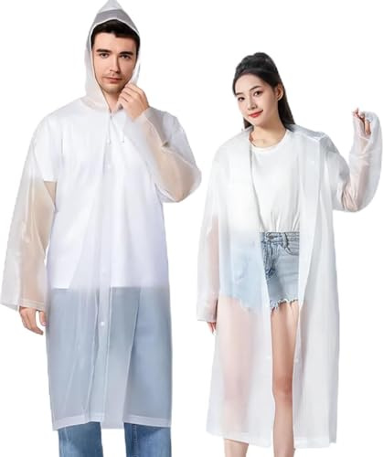 Rain Poncho Raincoats for Adults, 2 Pack EVA Reusable Rain Jacket Rainwear with Hoods and Sleeves, Waterproof for Emergency, Outdoors, Camping, Disney(Transparent)