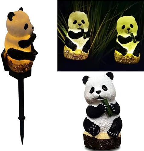 FIYSON Solar Panda Harz, Garten Panda Harz Statue, wasserdichte LED Gartenbeleuchtung, Gartenweg Beleuchtung, Rasen Dekorationen im Freien, Outdoor Pfahl Lichter für Garten, Hof und Rasen