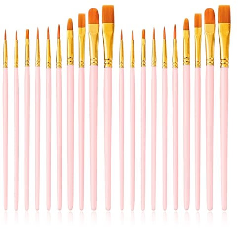 Quelcc 20 Pcs Paint Brushes, Paint Brush Set, Small Paint Brushes, Paint Brush, Acrylic Paint Brushes, Paint Brushes Art, Different Sizes, for Acrylic Oil Watercolor Gouache Face Painting(Pink)