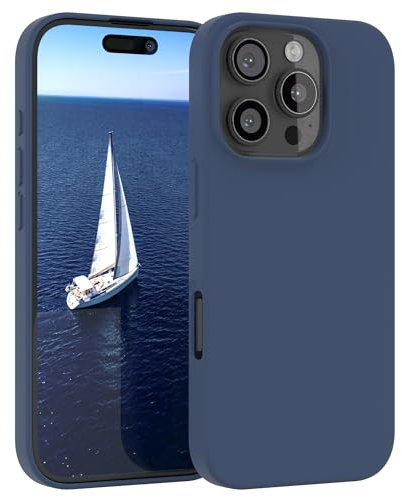 EAZY CASE custodia per cellulare in silicone premium compatibile con iPhone 16 Pro con protezione della fotocamera e rivestimento interno custodia protettiva bumper in Blu scuro
