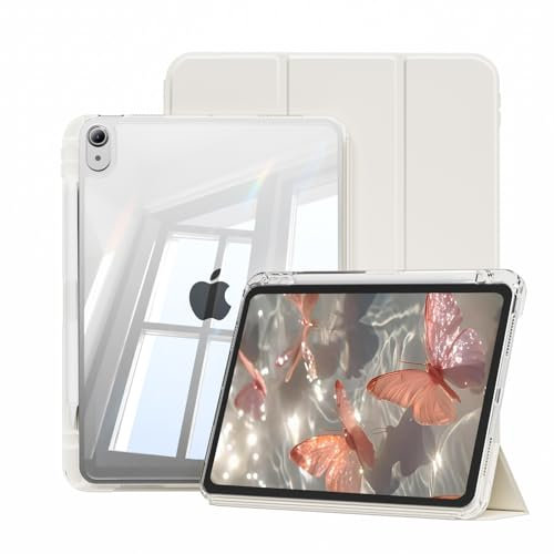 ZOYU Hülle für iPad Air 11 Zoll M3/M2 (2025 2024), iPad Air 5 4 (2022/2020 5./4. 10,9 Zoll), 2-in-1 Abnehmbare Abdeckung mit Schiebeschublade, Weiche Seiten und Transparente Harte Rückseite, Weiß