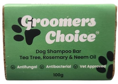 Groomers Choice Dog Shampoo Bar, Tea Tree, Rosemary & Neem Oil, Anti Malassezia Dandruff, Insect Repellent, Antifungal, Vet Approved, 100g