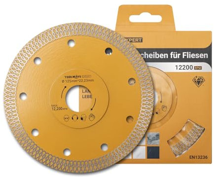 TOOLMAYS Disque Diamant Carrelage 125 mm Extra Fin, Disque Carrelage Découpe ultra Fine pour Céramique, Marbre, Tuiles, Grès Cérame, Coupe Humide ou Sèche, Alésage 22,23 mm