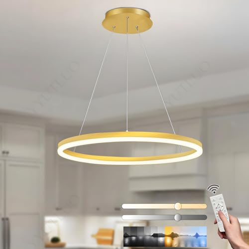 YYUTLUO Moderner DIY-Kreis-LED-Kronleuchter, 1 Golden Ring, ∅80cm=35W, H150cm Höhe Verstellbar, Metall+Acryl, Dimmbare Fernbedienung, Runde Hängelampe, Wohnzimmer Schlafzimmer Restaurant Büro