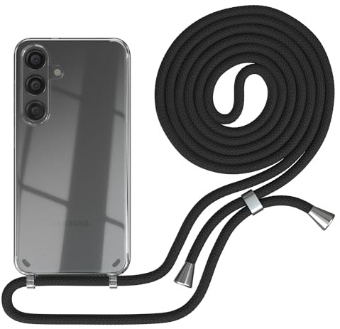 EAZY CASE Handykette kompatibel mit Galaxy S25 Handyhülle mit Umhängeband, Handykordel mit Schutzhülle, Silikonhülle, Hülle mit Band, Stylische Kette mit Hülle für Smartphone, Schwarz