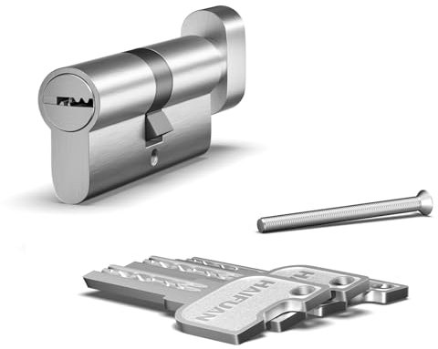 pezzo di cilindro europeo in ottone da 70 mm (35T/35), ingresso laterale singolo con 3 chiavi in ottone, pomello girevole sull'altro lato, colore nichel (T-70-NB)