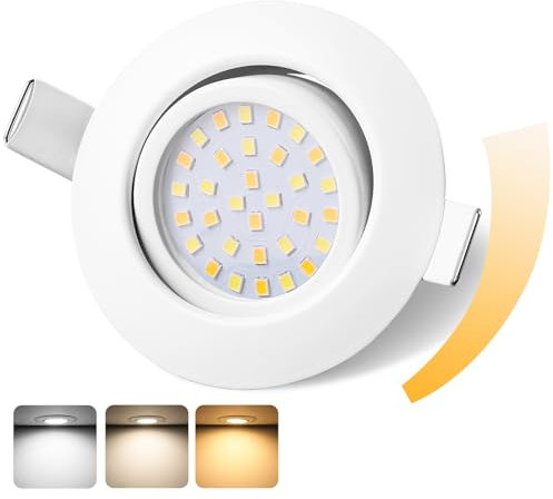 GeyouLux LED Einbaustrahler 230V IP44, 6W Dimmbar Deckenspots, Einbauleuchten 65-75mm, 45° Schwenkbar 3000K Warmweiß 4000K Neutralweiß 6500K Kaltweiß Ultra Flach Weiß Einbauspots für Badezimmer