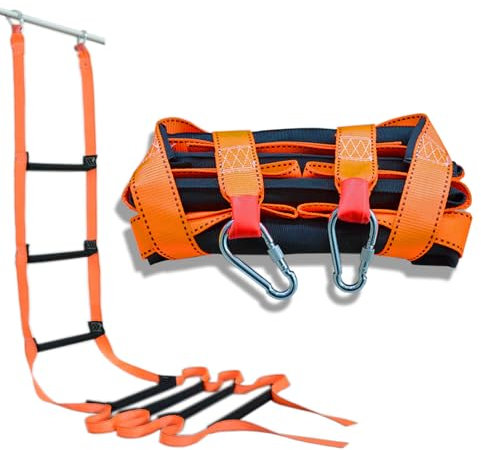 JANJOSN 16.4Ft Fire Escape Ladder, Portable & Reusable Fire Rope Ladder for 2 Story Homes, Boats, Treehouses, Easy to Use for Kids & Adults (Orange)