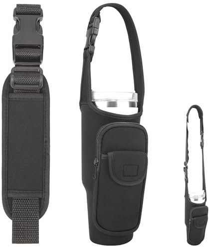 Linkidea Porte-gobelet avec sangle compatible avec Stanley Quencher H2.0 1200 ml, simple et moderne, isotherme, sac à bandoulière, avec poche pour téléphone (noir)