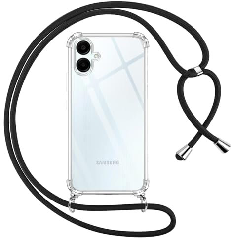 Pnakqil handyband für Samsung Galaxy A06 Hülle mit Band, Transparent Weich Silikon mit Kordel Necklace Schnur Anti-Fall Bumper Schutzhülle Case Kompatibel mit Samsung A06 6.7, Schwarz
