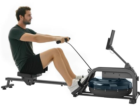 SPORTNOW Wasser-Rudergerät, Heimtrainer, 6 Widerstandsstufen, LCD-Bildschirm und Tablet-Halterung, vertikale Aufbewahrung mit Rollen, max.Belastung 135 kg, Stahl