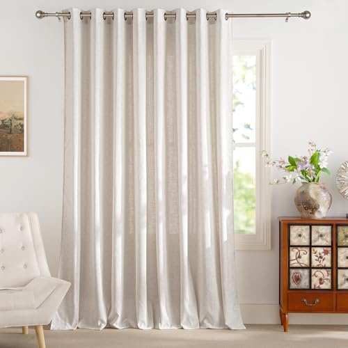 PONY DANCE Rideau Voilage Lin a Œillets Decoration Maison Salon Chambre Cuisine Fenetre, Panneaux Draperies Intérieurs, Écru, Lot de 1, Chaque Panneau: L300xH245cm