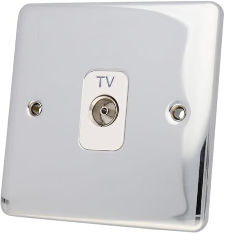 DETA VE1264CHW TV Socket Isolated Female Wall Faceplate Chrome White Insert