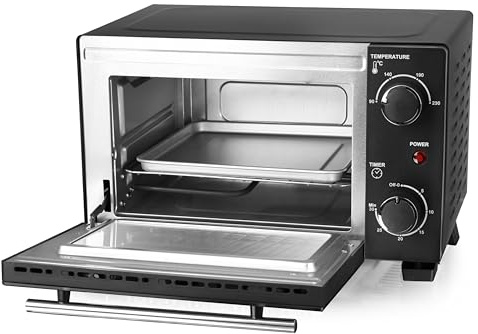 EMERIO MO-124451 Mini four (10 litres, 800 W, avec plaque de cuisson et grill, four grille-pain, sélectionnable 90 ° - 230 °C, minuterie 30 min, câble de 1 m, mini four, petit four