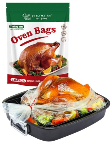UTILIMATES Turkey Bags for Oven Hold 15 20 25 lb Turkey, 10 19x24 BPA Free Nylon Oven Bags with 10 ties, For Versatile Roasting Cooking Baking Storage Use