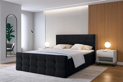 AXLIVING Bett mit Bettkasten 180x200 Argentaro Boxspringbett schwarz