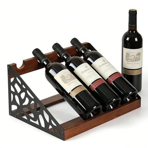 JUJOYBD Weinregal für Tisch, Weinflaschenhalter Holz & Metall 4 Flaschen | Dekorativer Weinständer Industrielles Design für Party, Küche, Esszimmer & Weinkeller, 36 x 24 x 17 cm