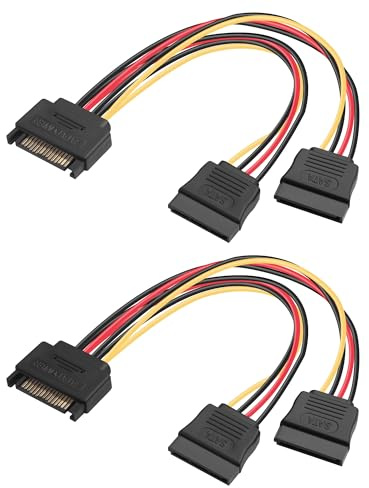 ELFJMZP SATA 15PIN a 2 SATA Power Splitter Cable, 18AWG 20cm Y-Splitter Adapter for HDD SSD Optical Drive - 1 to 2 Connector Extension Cord(Pack of 2)