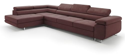 Ecksofa mit Schlaffunktion PASTI XL L-Form, Sofa Couch mit Bettkasten, Couch Eckcouch, Schlafsofa für Wohnzimmer Couch mit Schlaffunktion (Pet Friendly Edition Bordeaux, Ottomane Links)