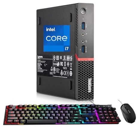 Lenovo ThinkCentre M700 Mini-Ordinateur de Bureau, Intel Core i7-6700T, 8 Go de RAM DDR4, 256 Go de SSD, Prise en Charge 4K, US Clavier QWERTY, Win11 Pro (Rénové)