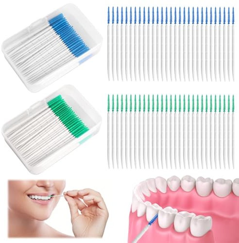 400 Pcs Zwischenraumbürsten 2-in-1 Zahnzwischenraumbürste, Zahnbürste Zwischenräume mit Zahnstocher Interdentalbürste Tragbarer für Gründliche Zahnreinigung der Zwischenräume Reisen Ausflüge