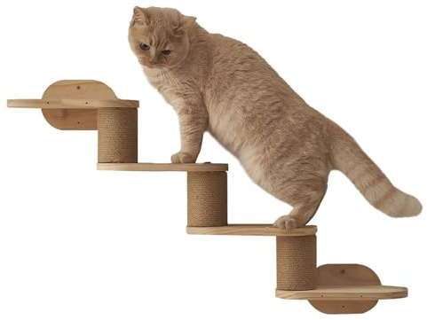 Katzen-Kletterregale – 40 Cm Große Schwebende Leitertreppe Aus Holz, An Der Wand Montierter Katzenspielplatz | Robuste Kratzstation Für Katzenaktivitäten Im Innenbereich, Fensterbank, Decke, Bücherreg
