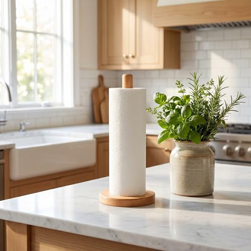 BXUUXA Küchenrollenhalter Holz Stehend aus Buche rutschfest | Papierrollenhalter für Standard- und XXL-Küchenrollen mit Anti-Rutsch-Boden für Küche, Bad und Esstisch