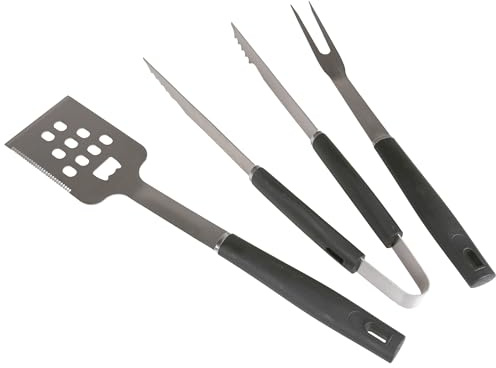 Grillbesteck-Set, Schaufel, Zange und Gabel – Set aus Edelstahl (Schwarz)