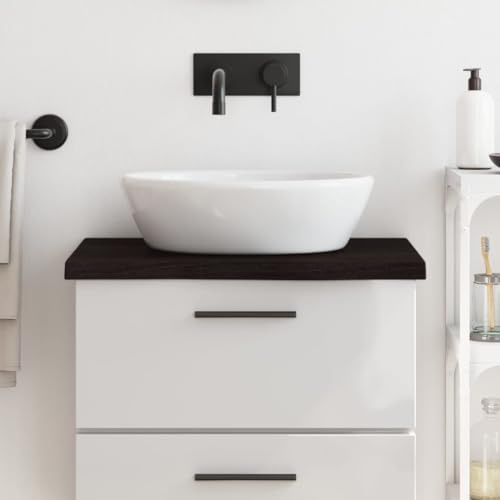 Kaloriko Waschtischplatte Dunkelbraun aus Massivholz 60x60x(2-4) cm mit Naturkante, behandelte Oberfläche, vielseitig als Arbeitsplatte Küche, Tresen, Schreibtisch, Ablage zum Renovieren