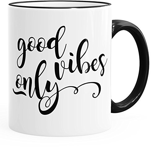 MoonWorks Tasse mit Farbiger Kante Good Vibes only Gute-Laune-Tasse schwarz Unisize
