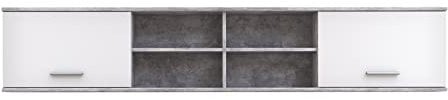 FORTE Lupo Wandregal mit 2 Türen, Holzwerkstoff, Betonoptik Grau mit Weiß , B x H x T: 206,4 x 39,3 x 25,1 cm