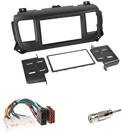 Einbauset : Autoradio Doppel-DIN 2-DIN Radio Blende Einbaurahmen Radioblende schwarz + ISO Radio KFZ Adapter Radioadapter / Radioanschlusskabel + Antennenadapter für Toyota Proace / Verso ab 2016