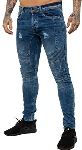 Enzo Jeans pour homme Coupe super skinny stretch déchiré Pantalon de motard en denim pour toutes les jambes, Acide bleu., 28 W/32 L