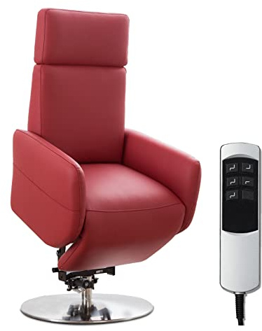 Cavadore TV-Sessel Cobra mit 2 E-Motoren und Aufstehhilfe / Elektrisch verstellbarer Fernsehsessel mit Fernbedienung / Relaxfunktion, Liegefunktion / bis 130 kg / S: 71 x 108 x 82 / Echtleder Rot