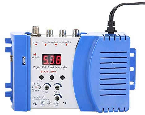 Bewinner Digitaler HF Modulator Universal Compact Home Modulator Digitaler HF Modulator Audio Video TV Wandler Signalwandler VHF/UHF Signalverstärker Einstellbarer Audio- / Video-Ausgangspegel(EU)