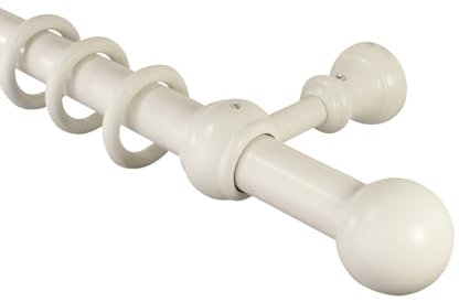 Gardinenstange weiß lackiert aus Holz 28 mm Durchmesser, Wand- oder Deckenmontage, Lieferung mit Gardinenringen, 320 cm (mittig geteilt)