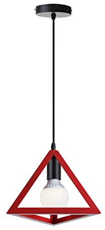 iDEGU Pendelleuchte Vintage Lampenschirm aus Metall Retro E27 Hängelampe mit Geometrischen Dreieck Design Industrielle Deckenleuchte Hängeleuchte für Schlafzimmer, Wohnzimmer, Restaurant, 16 cm, Rot