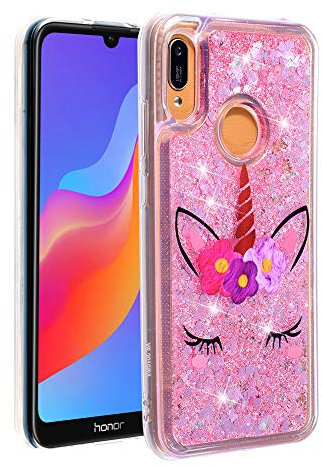 COTDINFOR pour Huawei Y6 2019 Custodia Silicone Design Ultrasottile Bling Glitter Flowing Liquido Quicksand Cute TPU Bumper Custodia per Huawei Y6 2019 Sleeping Beauty Unicorn XYLS.