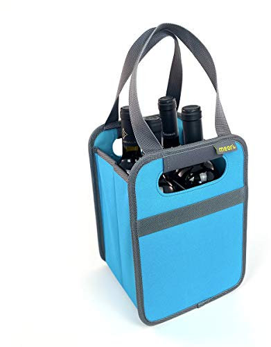 meori Boîte de rangement pliable pour 4 bouteilles de vin bleu azur - Boîte de rangement de voyage élégante pour alcool, spiritueux, dégustations, épicerie, cadeau d'hôtesse, A100815