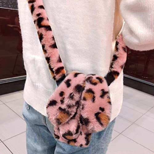 Omorro Kompatibel mit iPhone 12 Hülle für Frauen Mädchen Plüsch Kaninchen Hülle Weich Warm Flauschig Flauschig Pelz Häschen Ohr Pelz Hülle mit Crossbody Neck Chain Protective Bling Crystal Diamond
