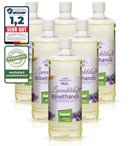 KieselGreen Bioethanol 6 x 1 Liter mit Duft für Ethanol-Kamin, viele Sorten - Bio Ethanol als Raumduft in vielen Duftnoten - Parfüm für Bio Ethanol Kamin Indoor oder Bioethanol Tischfeuer (Lavendel)