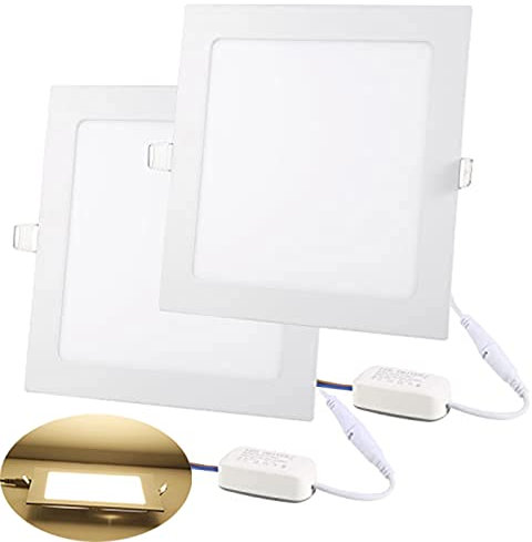 NRGDILY LED Panelleuchte, 225x225mm, ultraflach, LED Einbaustrahler 230V, 18W 1620 Lumen, Quadratisch, Warmweiß 3000K für Küche Wohnzimmer, 2er Set