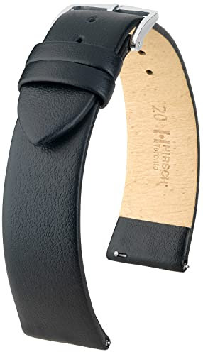 HIRSCH Toronto Uhrenarmband - Uhrband aus italienischem Leder für Damen- & Herren-Uhren - mit Werkzeug - Schwarz - 24 mm